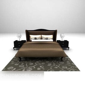 Cama marrom com carpete modelo 3d