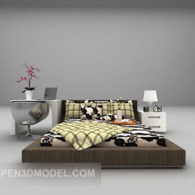 Low Bed With Decorative 3d model