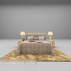 Carpet Double Bed Hotel Design 3d model