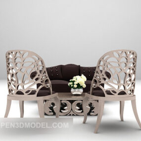 双人沙发与塑料椅3d模型