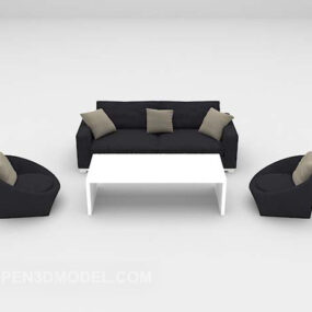 3д модель черного дивана-комбинации со столом