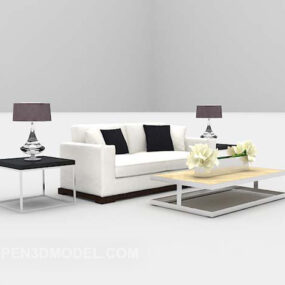 3д модель комбинированного набора белого дивана и журнального столика