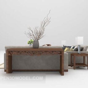 Modelo 3D de móveis para sofás com escultura em madeira para casa
