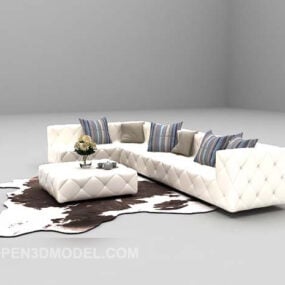 مجموعة أريكة بيضاء مع سجادة فرو نموذج ثلاثي الأبعاد