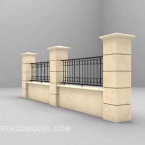 Stone Fence With Iron Railing 3d model
