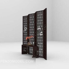 Modelo 3D de madeira com divisória de tela preta