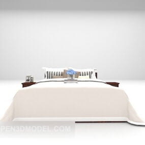 Brown Wood Bed White Mattress 3d model
