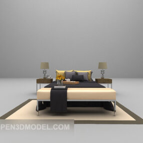 Letto in metallo con tappeto comodino modello 3d