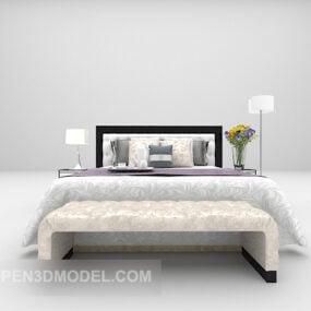 3д модель современной деревянной кровати с кушеткой