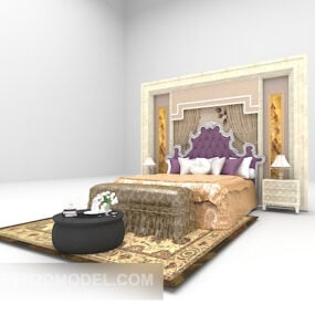 Europejskie łóżko podwójne z tylną ścianą dywanową Model 3D