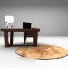 Modern bureau van hout met rond tapijt