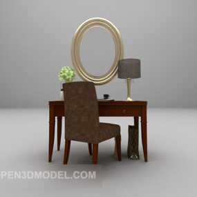 Modern Wooden Dresser Wit Mirror 3d model