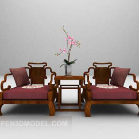 Table And Chair Wooden Combination 3d model