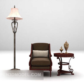 كرسي صالة أوروبي مع طاولة ومصباح نموذج ثلاثي الأبعاد