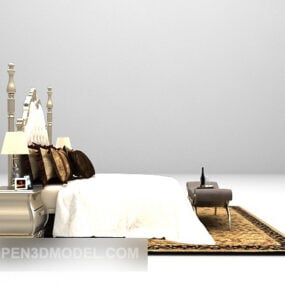 European White Bed With Decorative Carpet 3d model