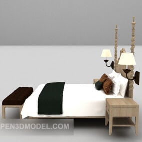 White European Bed With Daybed 3d model
