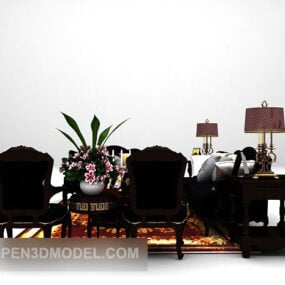 黑色组合沙发桌地毯3d模型