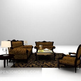 European Retro Sofa Large Full Set 3d model