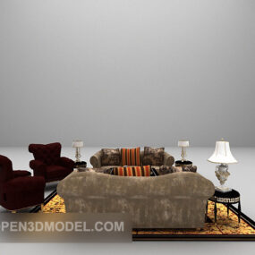 Mehrsitzer-Sofakombination mit Tisch 3D-Modell