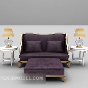Modelo 3d de sofá duplo de veludo roxo