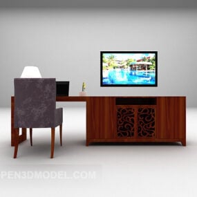 European Style Home Work Desk With Chair 3d model