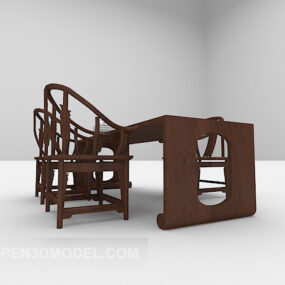 Dinning Wood Table And Chair Combination 3d model