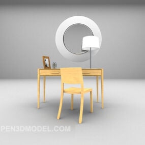 Дерев'яний стіл з дзеркальними меблями 3d модель