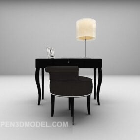 Black Work Desk With Chair 3d model