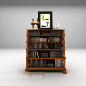Wood Bookcase With Decoration 3d model