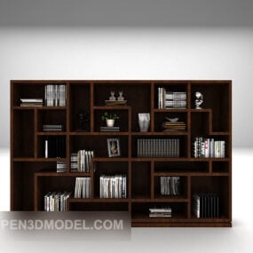 خزانة الكتب الخشبية باللون البني نموذج ثلاثي الأبعاد
