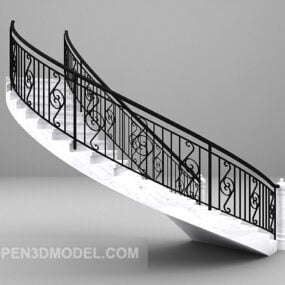 Model 3D zakrzywionych schodów z żelazną balustradą