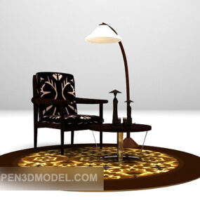 European Lounge Chair With Round Carpet 3d model