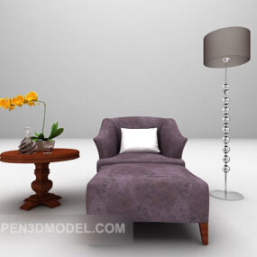 Purple Fabric Sofa Table With Floor Lamp 3d model