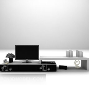 Armário de TV doméstico moderno com modelo 3D de televisão