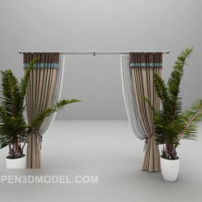 Floor Curtain With Potted Plant Decor 3d model
