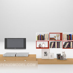 Estante de livros com móveis de madeira escura modelo 3d