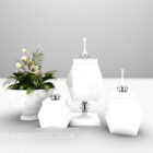 White Set Of Candlestick With Potted Plant