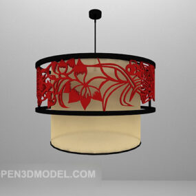 Lámpara de araña de sombra redonda tallada en madera modelo 3d
