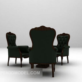 Zwarte tafel en stoel met hoge rugleuning 3D-model