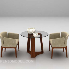 Pyöreä lasipöytä ja tuolisarja 3D-malli
