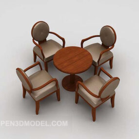 Mesa de madera moderna y cuatro sillas modelo 3d.