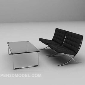 Leather Sofa Furniture With Glass Table 3d model