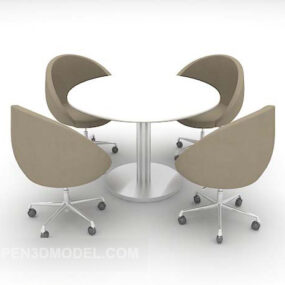 グレーの丸いテーブルと椅子の家具3Dモデル