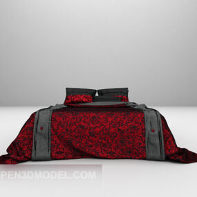 红色图案双人床家具3d模型