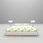Tempat Tidur Putih Dengan Tekstur Bunga Selimut