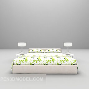 Weißes Bett mit Decke, 3D-Modell mit floraler Textur