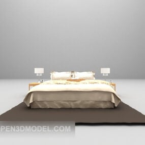 Cama de color beige con muebles de alfombra marrón modelo 3d