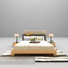 Серая деревянная кровать с ковровой мебелью