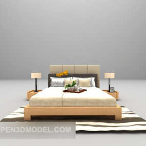 カーペット家具付きグレーの木製ベッド3Dモデル