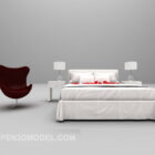 リラックスチェア家具付きの白いダブルベッド